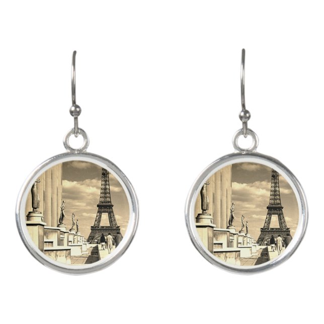 Vintage France Paris Eiffel tower Chaillot palace Earrings (Front)