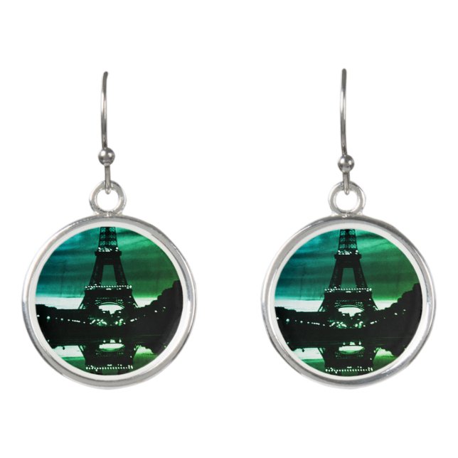 Vintage France Paris Eiffel tower reflection 1970 Earrings (Front)