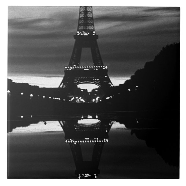 Vintage France Paris Eiffel tower reflection Ceramic Tile (Front)