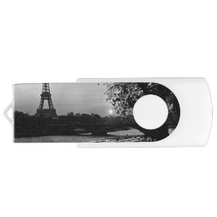 Vintage France Paris Eiffel tower sunset Flash Drive