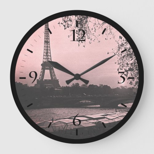 Vintage France Paris Eiffel tower sunset Large Clo Large Clock