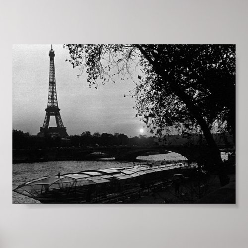 Vintage France Paris Eiffel tower sunset Poster