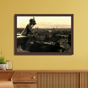Vintage France Paris Notre Dame Cathedral devil Framed Art