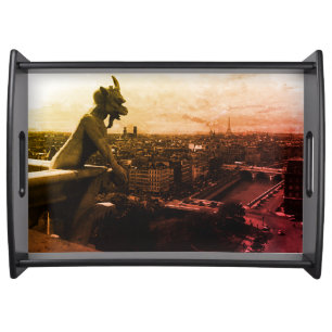 Vintage France Paris Notre Dame Cathedral devil Serving Tray