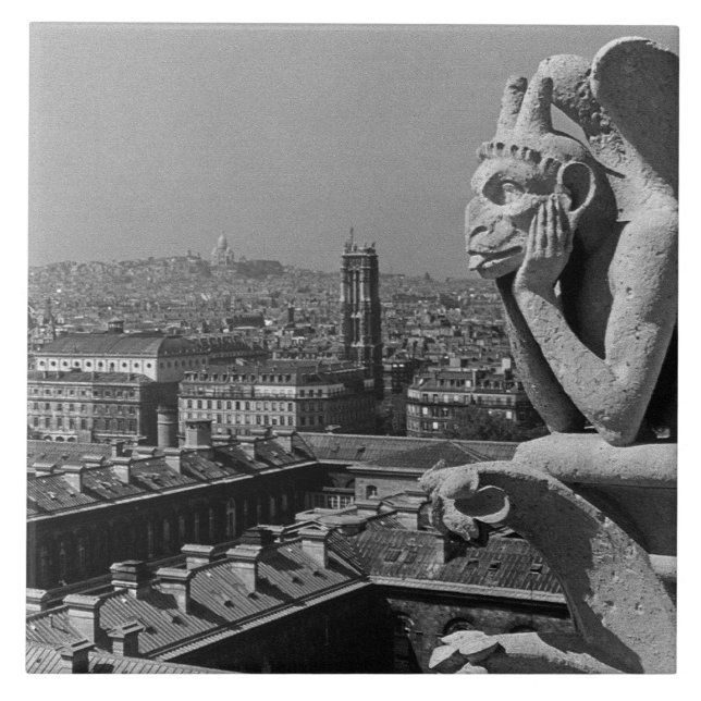 Vintage France Paris Notre Dame Cathedral thinker Ceramic Tile (Front)