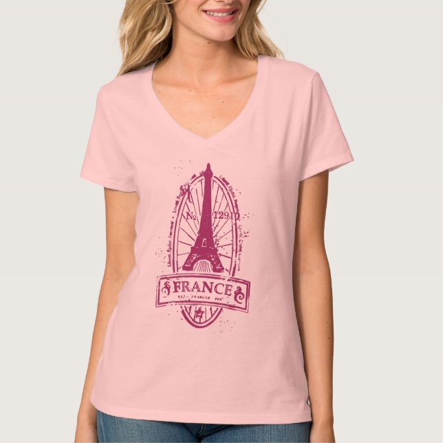 Vintage France Postage stamp ladies v-neck tee (Front)
