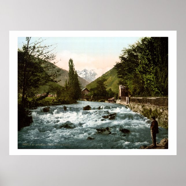 Vintage France, River Pique Waterfall Poster (Front)