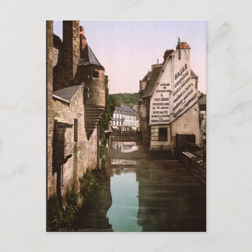 Vintage France River Steir Footbridge Quimper Postcard