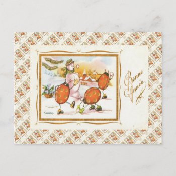 Vintage France  Snowball Fight  Snowman Postcard by Franceimages at Zazzle