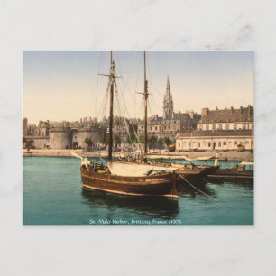 Vintage France, St. Malo Harbor Brittany Postcard