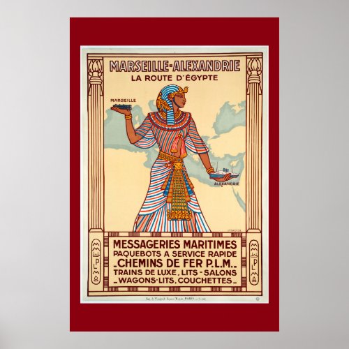 Vintage France to Egypt Travel Poster