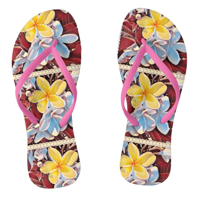 Vintage Frangipani Tree Pop Art, Flip Flops (Footbed)