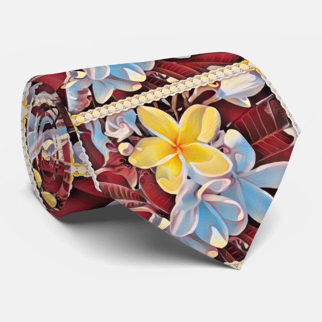 Vintage Frangipani Tree Pop Art, Neck Tie (Rolled)