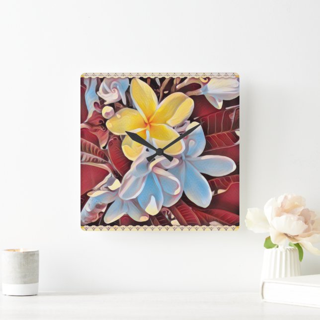 Vintage Frangipani Tree Pop Art, Wall Clock (Home)