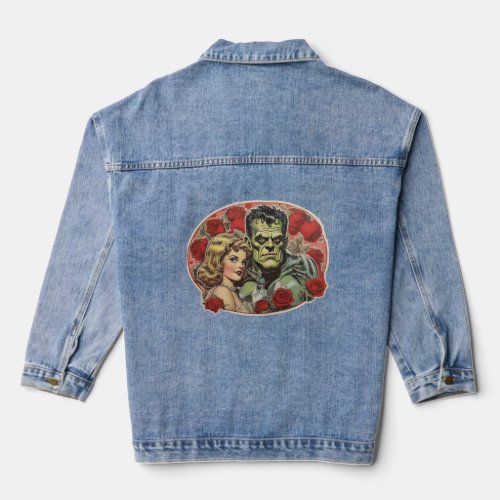 Vintage Frankenstein Horror Valentines Day Denim Jacket