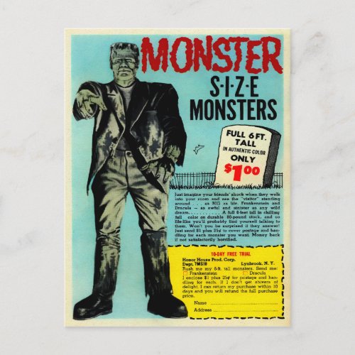 Vintage Frankenstein Mail Order Advertisement Postcard