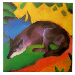 Vintage Franz Marc Blue Black Fox Ceramic Tile