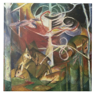 Vintage Franz Marc Deer in the Forest Tile