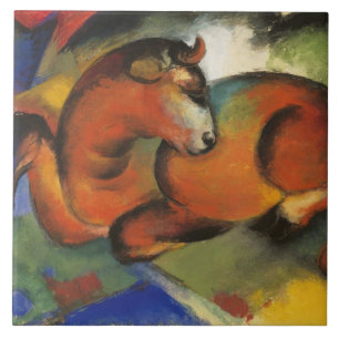 Vintage Franz Marc Red Bull Ceramic Tile