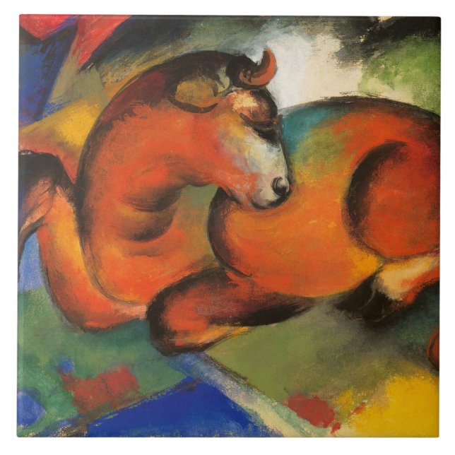 Vintage Franz Marc Red Bull Ceramic Tile (Front)