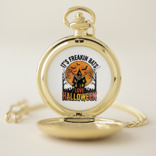 Vintage Freakin Bats Love Halloween Shirt Design_1 Pocket Watch