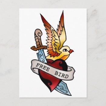Vintage Free Bird Tatto Postcard by thatcrazyredhead at Zazzle