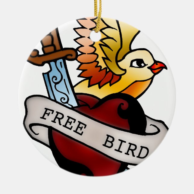 vintage free bird tattoo ceramic ornament (Front)