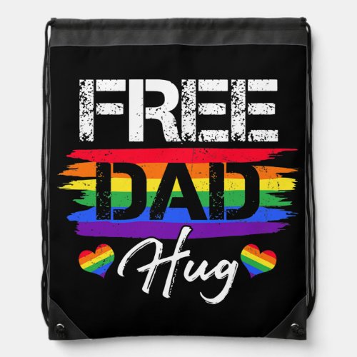 Vintage free Dad hugs rainbow heart pride father Drawstring Bag