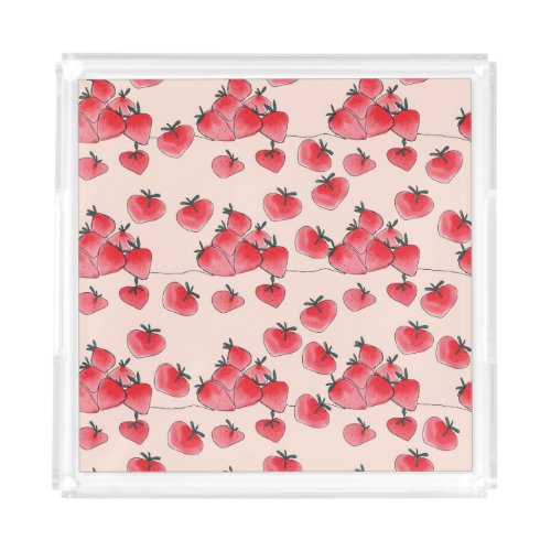 Vintage Freehand Strawberry Watercolor Pattern Acrylic Tray