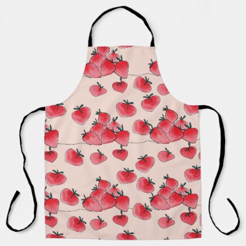 Vintage Freehand Strawberry Watercolor Pattern Apron