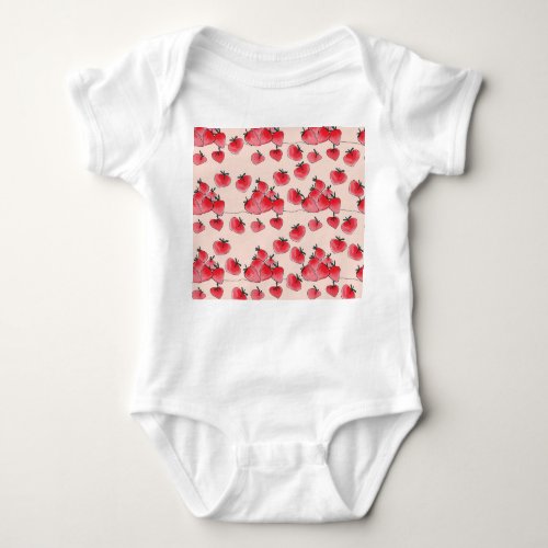 Vintage Freehand Strawberry Watercolor Pattern Baby Bodysuit