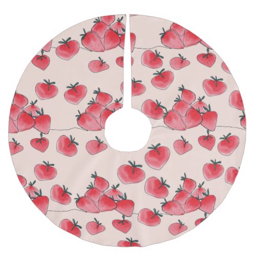 Vintage Freehand Strawberry Watercolor Pattern Brushed Polyester Tree Skirt