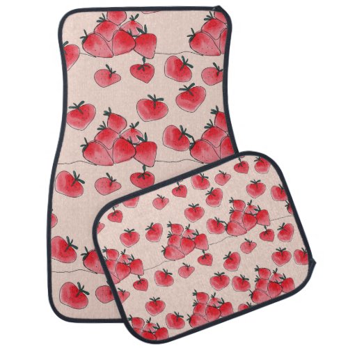 Vintage Freehand Strawberry Watercolor Pattern Car Floor Mat