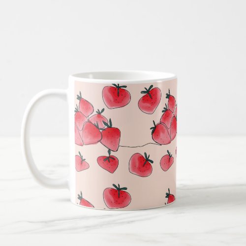 Vintage Freehand Strawberry Watercolor Pattern Coffee Mug