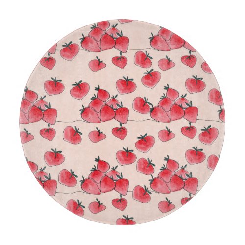 Vintage Freehand Strawberry Watercolor Pattern Cutting Board