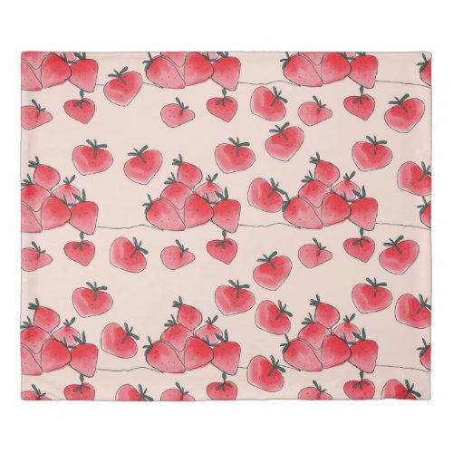 Vintage Freehand Strawberry Watercolor Pattern Duvet Cover