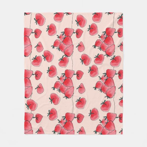 Vintage Freehand Strawberry Watercolor Pattern Fleece Blanket