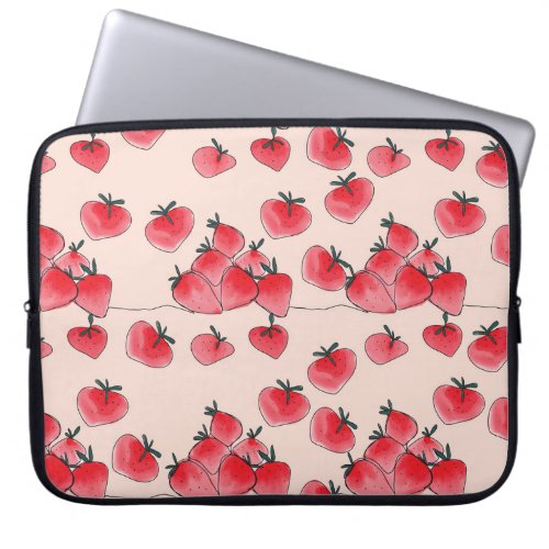 Vintage Freehand Strawberry Watercolor Pattern Laptop Sleeve
