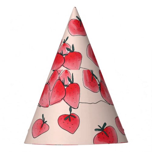 Vintage Freehand Strawberry Watercolor Pattern Party Hat