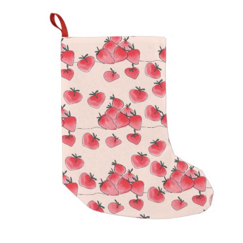 Vintage Freehand Strawberry Watercolor Pattern Small Christmas Stocking
