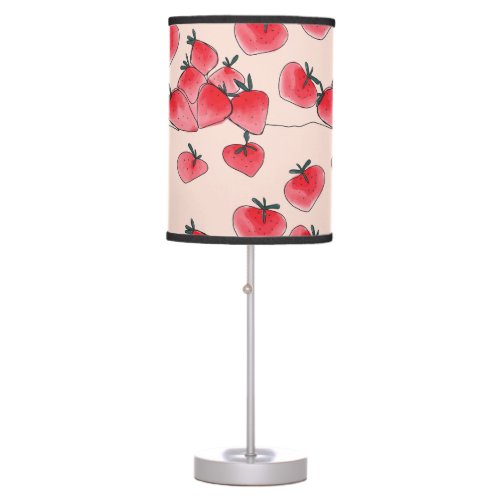 Vintage Freehand Strawberry Watercolor Pattern Table Lamp