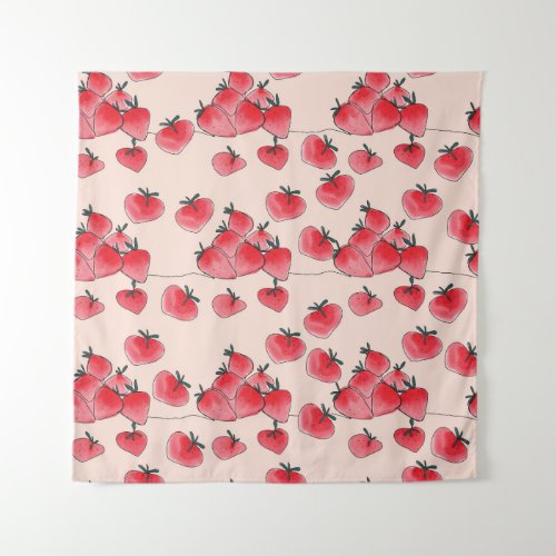 Vintage Freehand Strawberry Watercolor Pattern Tapestry