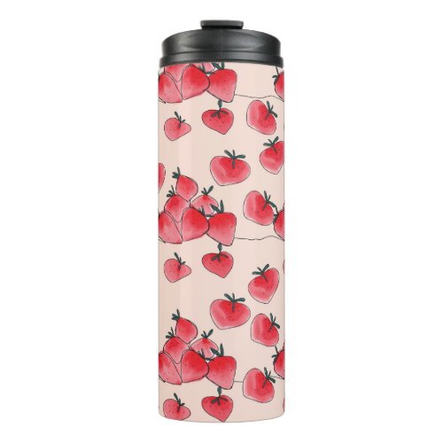 Vintage Freehand Strawberry Watercolor Pattern Thermal Tumbler