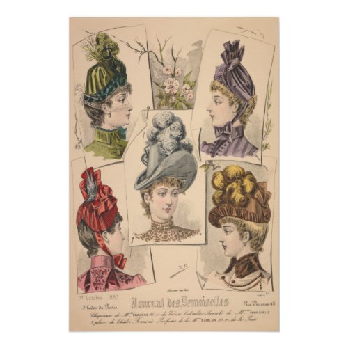 Vintage French Ad Victorian Hat Paris Fashion Poster