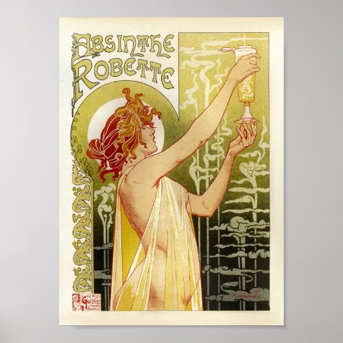 Vintage French Advertising Absinthe Robette Lady Poster