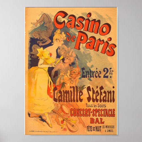 Vintage French Advertising Casino de Paris 1891 Poster