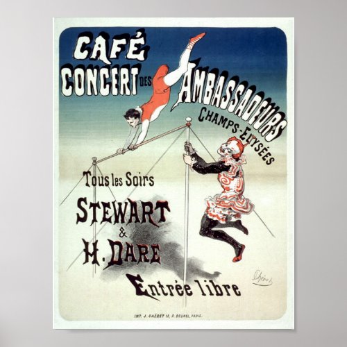 Vintage French Advertising Trapeze Artists 1877 Poster