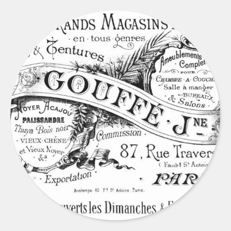 Vintage French Advertising Typography Classic Round Sticker