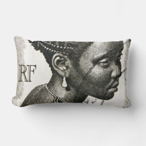 Vintage French African woman stamp Lumbar Pillow