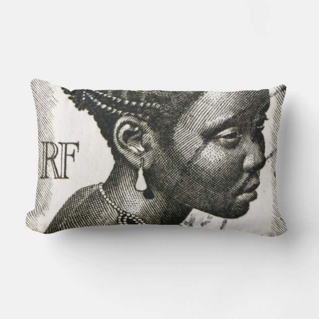 Vintage French African woman stamp Lumbar Pillow (Front)